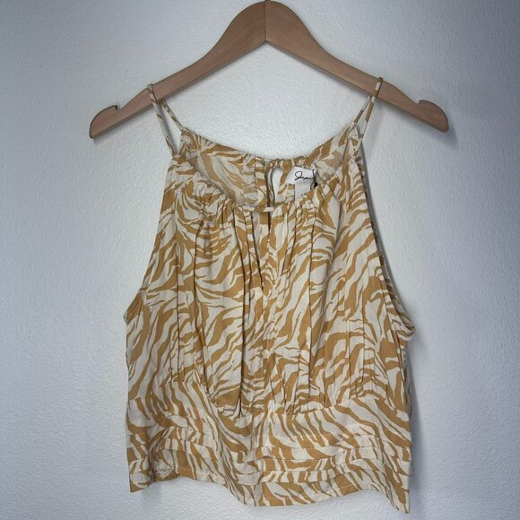 NWT JAPNA Cropped Strappy Tank Cream Orange Size Large Shirred Stretch On Back - Picture 1 of 7